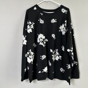Cuddl Duds Black and White Floral Pullover Sweatshirt